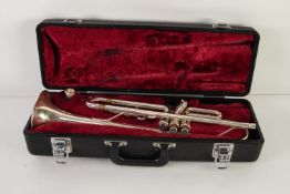 YAMAHA ELECTROPLATED TRUMPET with mouthpiece, in red plush lined black hard plastic case