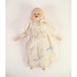 VINTAGE GERMAN BISQUE HEAD THREE FACE DOLL with bisque lower arms and feet, 12 1/2in (32cm) long