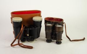 PAIR OF EARLY TWENTIETH CENTURY UNBRANDED BINOCULARS/FIELD GLASSES, black enamelled brass and