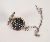 DALVEY METAL CASED QUARTZ HUNTER POCKET WATCH, with black circular Arabic dial, with subsidiary