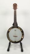 REDWOOD CLOSED BACK UKULELE BANJO, in stained maple, in an oversized OZARK soft black case