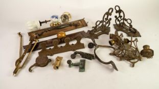 GOOD SELECTION OF LATE 19th/EARLY 20th BRASS DOOR, WINDOW AND OTHER FITTINGS, including a set of 4