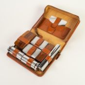 GENT'S MID 20th CENTURY TAN LEATHR TRAVEL/TOILET CASE, fitted with five chromium plated metal