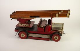 PRE WAR ALUMINIUM AND PAINTED WOOD MODEL OF A 'MANCHESTER FIRE BRIGADE' LADDER ENGINE, surmounted by