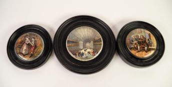 THREE PRATT POTTERY POMADE POT LIDS, including a large circular lid, 'For the Exhibition of Art