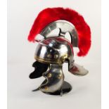 MODERN REPLICA OF A ROMAN LEGIONARY STEEL PLUMED HELMET, on stand