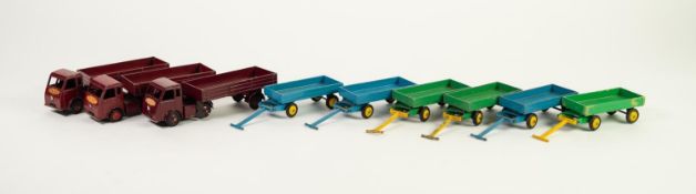 THREE DINKY TOYS 'ELECTRIC ARTICULATED LORRIES - BRITISH RAILWAYS'  No. 30W, maroon, minor chips,