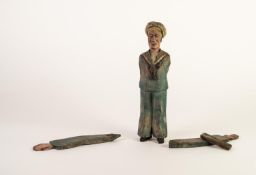 TWO 19th CENTURY WELL-CARVED AND COLD PAINTED PINE TARGET FIGURES, in the form of peg-legged