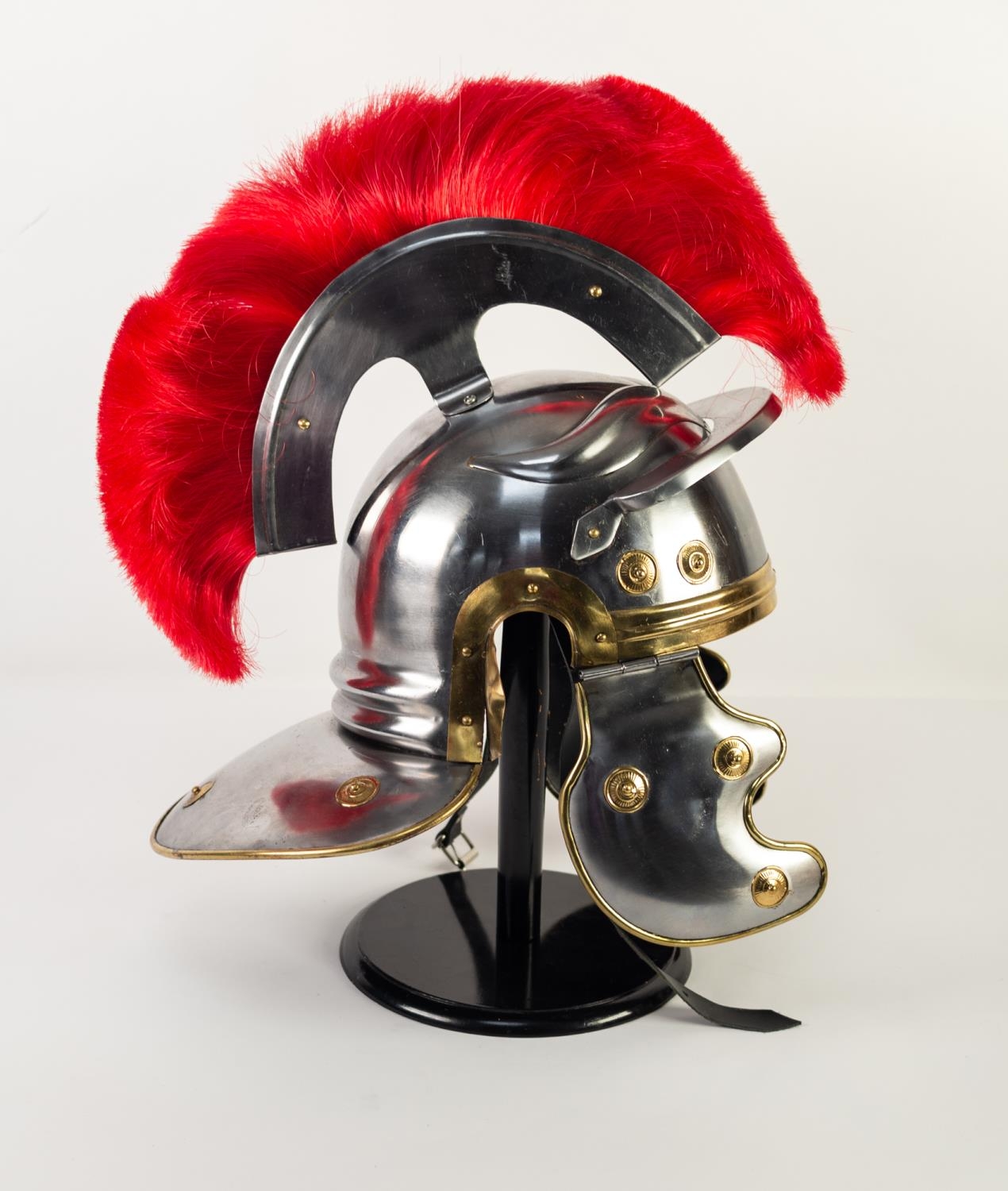 MODERN REPLICA OF A ROMAN LEGIONARY STEEL PLUMED HELMET, on stand - Image 2 of 2