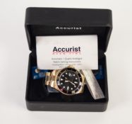 ACCURIST QUARTZ WRISTWATCH, with circular black dial, in gold plated and stainless steel case and