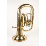 VINTAGE B&S SONORA 3 VALVE POLISHED BRASS EUPHONIUM with matching PLATED METAL MOUTH PIECE, in brown