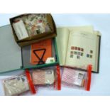 MIXED LOT TO INCLUDE; A SPECIALLY FILLED GREEN ALBUM, file box with GB pre-decimal commemoratives, a