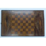 19th CENTURY LARGE WALNUT AND PARQUETRY DOUBLE SIDED PANEL AS A CHESSBOARD with a backgammon board