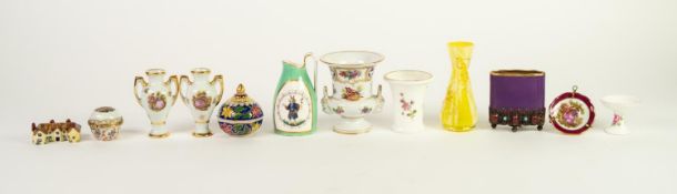 TWENTY FIVE MAINLY POST WAR MINIATURE DECORATIVE CHINA PIECES to include; 'Sevres' porcelain campana