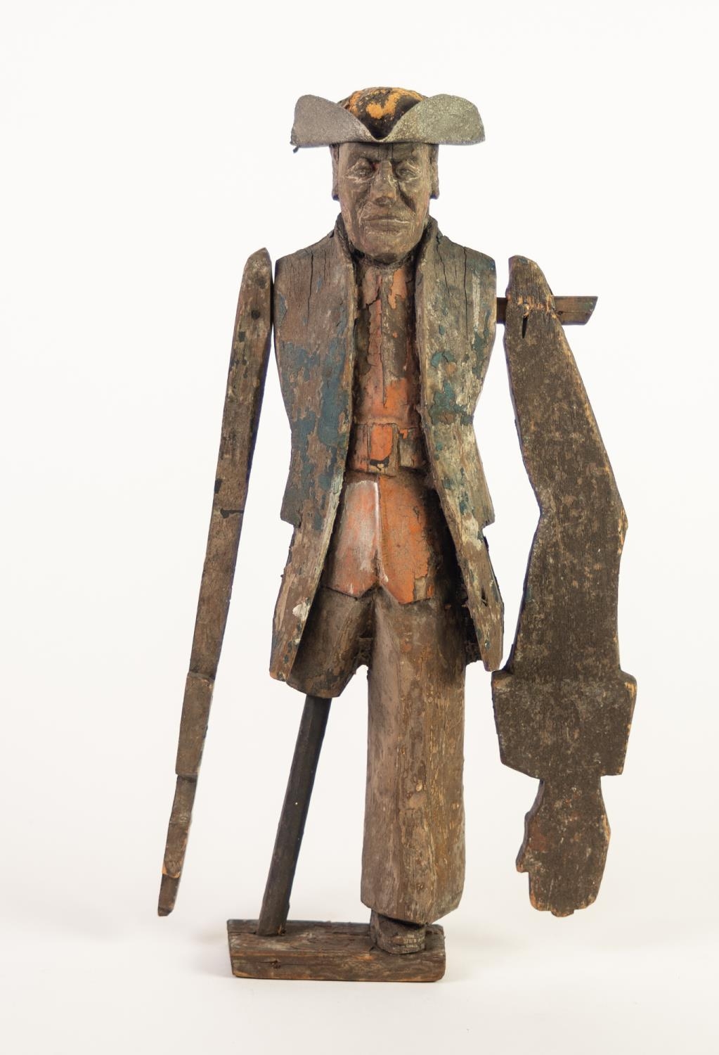 TWO 19th CENTURY WELL-CARVED AND COLD PAINTED PINE TARGET FIGURES, in the form of peg-legged - Image 2 of 2