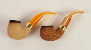 TWO EDWIN AND WILLIAM BARLING SMOKING PIPES, one with meerschaum bowl the other rustic, both with