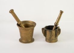 TWO ANTIQUE BRASS PESTLES AND MORTARS