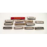 THIRTEEN VARIOUS MAINLY SMALL SIZE UNBOXED HARMONICAS, varying conditions including; Hohner 'Blues