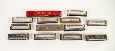 THIRTEEN VARIOUS MAINLY SMALL SIZE UNBOXED HARMONICAS, varying conditions including; Hohner 'Blues