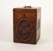 LATE 19th CENTURY LARGE CARVED OAK TEA CADDY, tall and square with hinged lid, having Arts &