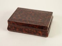 'MURA' BRITISH MADE, BURR WOOD EFFECT CARDBOARD WRITING BOX with fourteen compartmented interior,