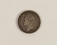GEORGE IV SILVER SIXPENCE 1827, the obverse inverted, bare head and lion on crown (VF)