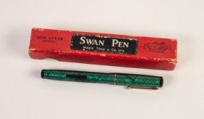 SWAN M2 SIDE LEVER ACTION FOUNTAIN PEN, the case irridescent green and black trellis pattern with