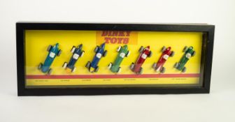 MODERN HOME MADE DINKY TOYS MURAL DISPLAY CASE, containing SEVEN REPAINTED/RESTORED CIRCA 1954-