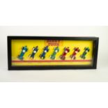 MODERN HOME MADE DINKY TOYS MURAL DISPLAY CASE, containing SEVEN REPAINTED/RESTORED CIRCA 1954-