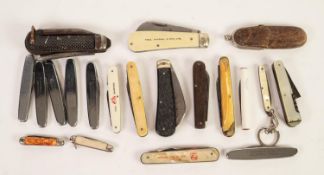 19 PENKNIVES, various, including Senior Service cigarette pattern knife and textile company