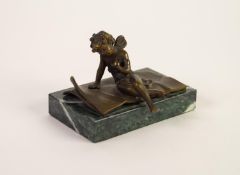 MODERN CAST BRONZE REPLICA OF AN ORIGINAL DATED FROM CIRCA 1900, signed 'Fernand', of a cupid figure