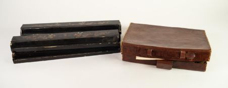 VINTAGE SET OF SIMULATED BAMBOO AND EBONY MAH-JONG PIECES, in brown leather case with lift out paper