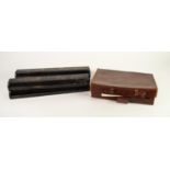 VINTAGE SET OF SIMULATED BAMBOO AND EBONY MAH-JONG PIECES, in brown leather case with lift out paper