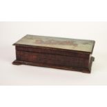 CIRCA 1900 RUSSIAN INCISED AND PAINTED OBLONG 'TROIKA BOX', the hinged lid with typical winter