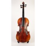 FRENCH, LATE 19th CENTURY UNBRANDED VIOLIN with two piece 14 1/4in (36.2cm) back, in TEXTURED