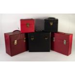 A selection of vintage record storage boxes, to include three for lp albums and two for 45 rpm