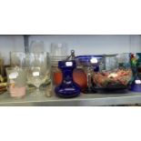 A SELECTION OF GLASSWARES TO INCLUDE; LARGE VASES, BOWLS, COLOURED GLASSWARE, ETC.