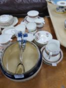 TWO CHINA PART TEA SERVICES, MOULDED GLASS FRUIT BOWL WITH ELECTROPLATE RIM AND A PAIR OF