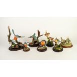 SEVEN MODERN RESIN MODELS OF BIRDS AND RABBITS, comprising: COUNTRY ARTISTS: ?KINGFISHER (open