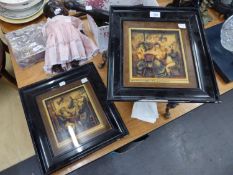 PAIR OF EARLY TWENTIETH CENTURY MOULDED COMPOSITION OBLONG PLAQUES, INTERIOR SCENES ENTITLED WHIST