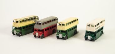 THREE DINKY TOYS DOUBLE DECKER BUSES, No. 290 in green and cream, one restored with Dunlop decals,