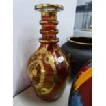 LATE VICTORIAN CRANBERRY TINTED AND GILT DECORATED LARGE SIZE DECANTER (MINUS STOPPER)