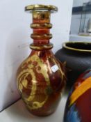 LATE VICTORIAN CRANBERRY TINTED AND GILT DECORATED LARGE SIZE DECANTER (MINUS STOPPER)