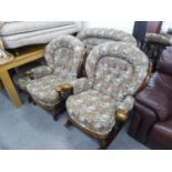 A HARD WOOD FRAMED COTTAGE LOUNGE SUITE OF FOUR PIECES WITH RAIL BACKS AND LOOSE BACK AND SEAT