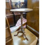 A MAHOGANY TRIPOD WINE TABLE WITH CIRCULAR TOP