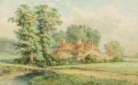 M. GROUSE (early 20th Century) WATERCOLOUR DRAWING A county scene with thatched cottage Signed lower