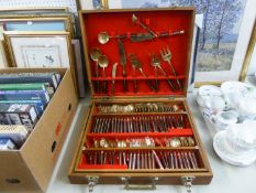 WOODEN CASED, IN EXCESS OF 140 PIECE NICKEL BRONZE CUTLERY SET