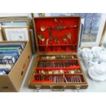 WOODEN CASED, IN EXCESS OF 140 PIECE NICKEL BRONZE CUTLERY SET