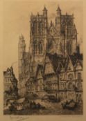 CARL WINTER PAIR OF ARTIST SIGNED ETCHINGS ?Abbeville Cathedral? ?Rouen Cathedral? 12? x 8 ¾? (30.