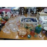 A SELECTION OF CUT AND MOULDED GLASSWARE TO INCLUDE; A SHIPS DECANTER, TWO OTHER DECANTERS, A